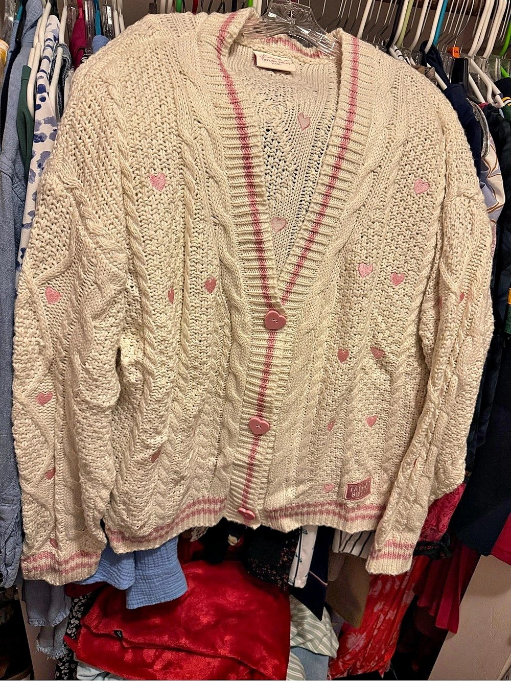 Taylor Swift Lover Album Cardigan Heart Cream & Pink Size XL/2XL